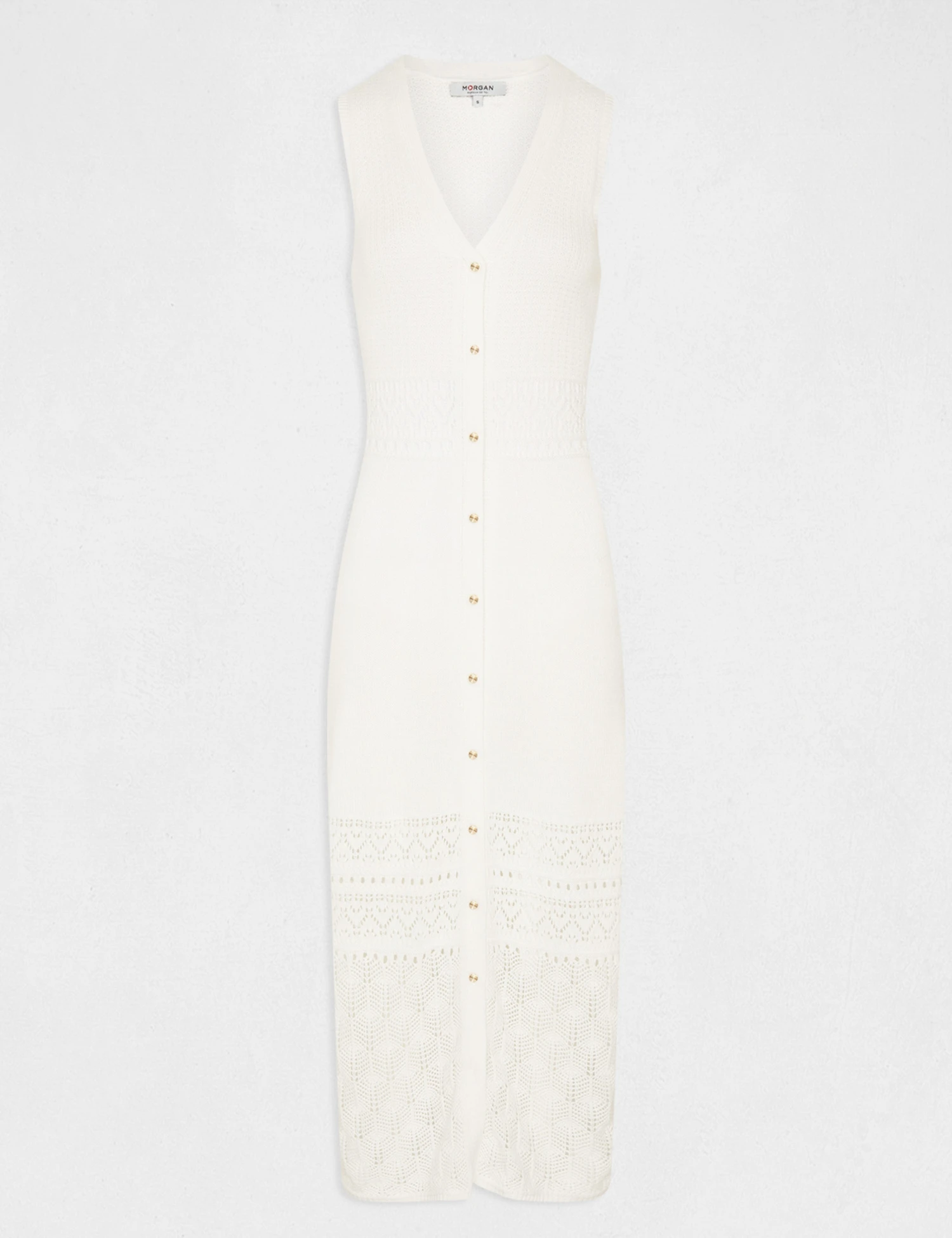 Robe Pull Longue Droite Sans Manches Ecru Femme 5 Robe Pull Longue Droite Sans Manches Ecru Femme – Image 5