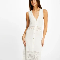 Robe Pull Longue Droite Sans Manches Ecru Femme 9 Robe Pull Longue Droite Sans Manches Ecru Femme -Morgandetoi Boutique robe pull longue droite sans manches ecru femme vue5 32536300939520201