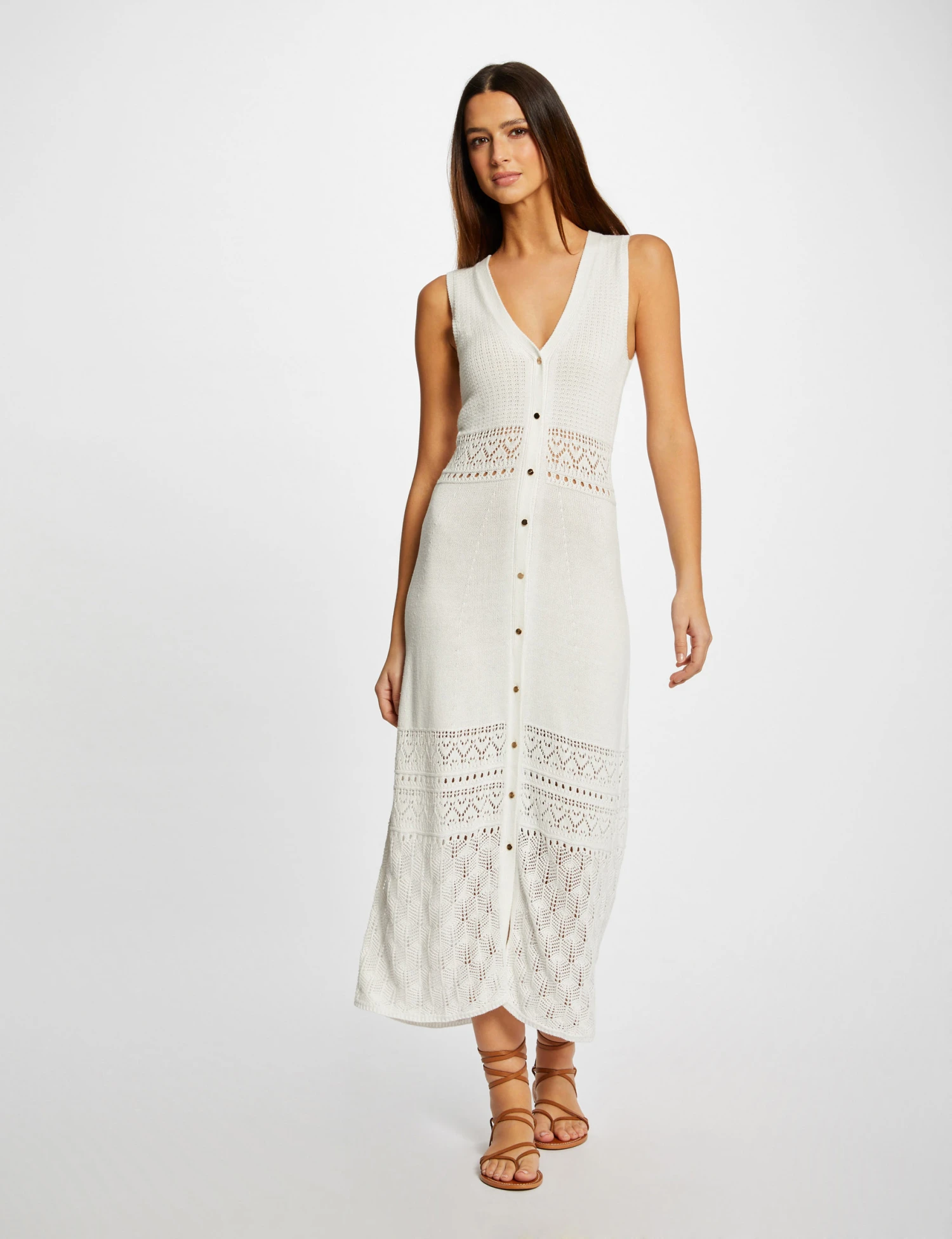 Robe Pull Longue Droite Sans Manches Ecru Femme 3 Robe Pull Longue Droite Sans Manches Ecru Femme – Image 3