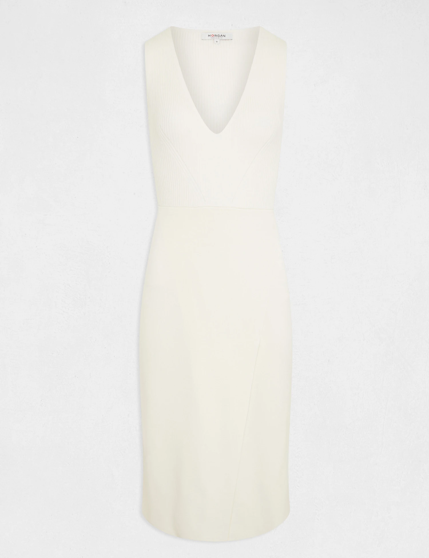 Robe Pull Midi Ajustée Col En V Ivoire Femme 4 Robe Pull Midi Ajustée Col En V Ivoire Femme – Image 4