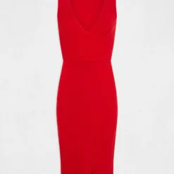 Robe Pull Midi Ajustée Col En V Rouge Femme -Morgandetoi Boutique robe pull midi ajustee col en v rouge femme vue3 32536300949840500