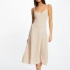 Robe Pull Midi évasée à Bretelles Fines Dore Femme