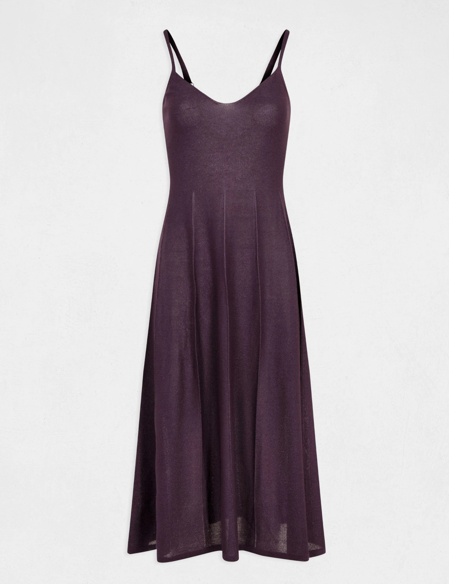 Robe Pull Midi évasée à Bretelles Fines Prune Femme 5 Robe Pull Midi évasée à Bretelles Fines Prune Femme – Image 5