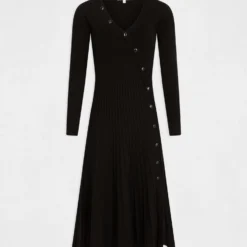 Robe Pull Midi Patineuse Bas Plissé Noir Femme -Morgandetoi Boutique robe pull midi patineuse bas plisse noir femme vue3 32536300953900100