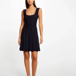 Robe Pull Patineuse à Bretelles Marine Femme