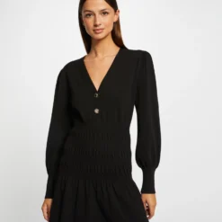 Robe Pull Patineuse Col En V Noir Femme