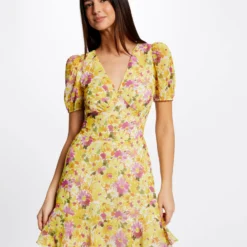 Robe Trapèze à Volants Imprimé Floral Multico Femme