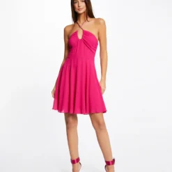 Robe Trapèze Avec Col Bustier Rose Fonce Femme -Morgandetoi Boutique robe trapeze avec col bustier rose fonce femme vue5 32536300931700515