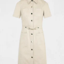 Robe Trapèze Boutonnée Avec Boucle Beige Femme 10 Robe Trapèze Boutonnée Avec Boucle Beige Femme -Morgandetoi Boutique robe trapeze boutonnee avec boucle beige femme vue3 32536300931720202