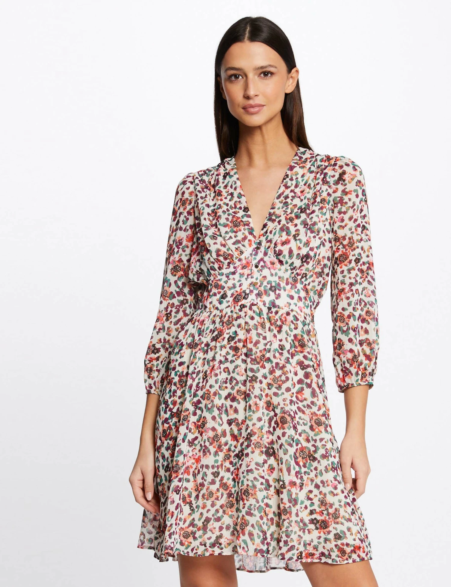 Robe Trapèze Fluide Imprimé Floral Ecru Femme 1 Robe Trapèze Fluide Imprimé Floral Ecru Femme