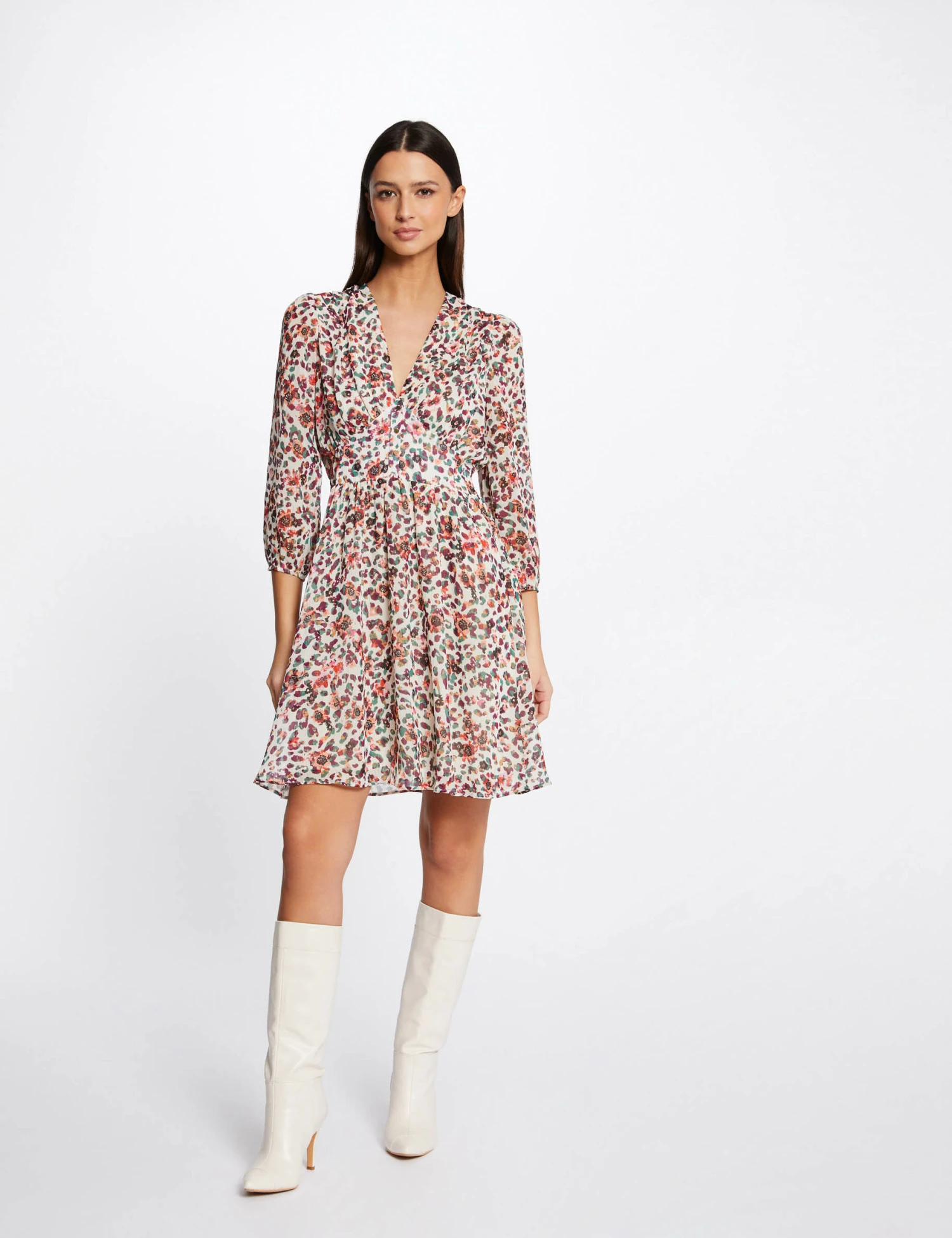 Robe Trapèze Fluide Imprimé Floral Ecru Femme 2 Robe Trapèze Fluide Imprimé Floral Ecru Femme – Image 2