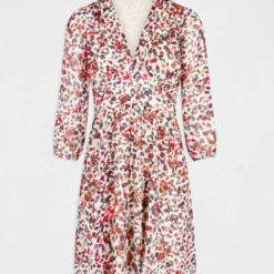 Robe Trapèze Fluide Imprimé Floral Ecru Femme 8 Robe Trapèze Fluide Imprimé Floral Ecru Femme -Morgandetoi Boutique robe trapeze fluide imprime floral ecru femme vue3 32536300945530201