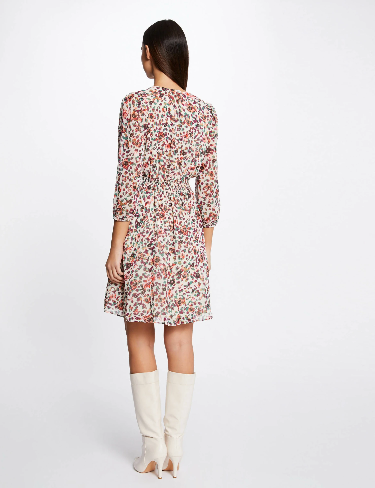 Robe Trapèze Fluide Imprimé Floral Ecru Femme 5 Robe Trapèze Fluide Imprimé Floral Ecru Femme – Image 5