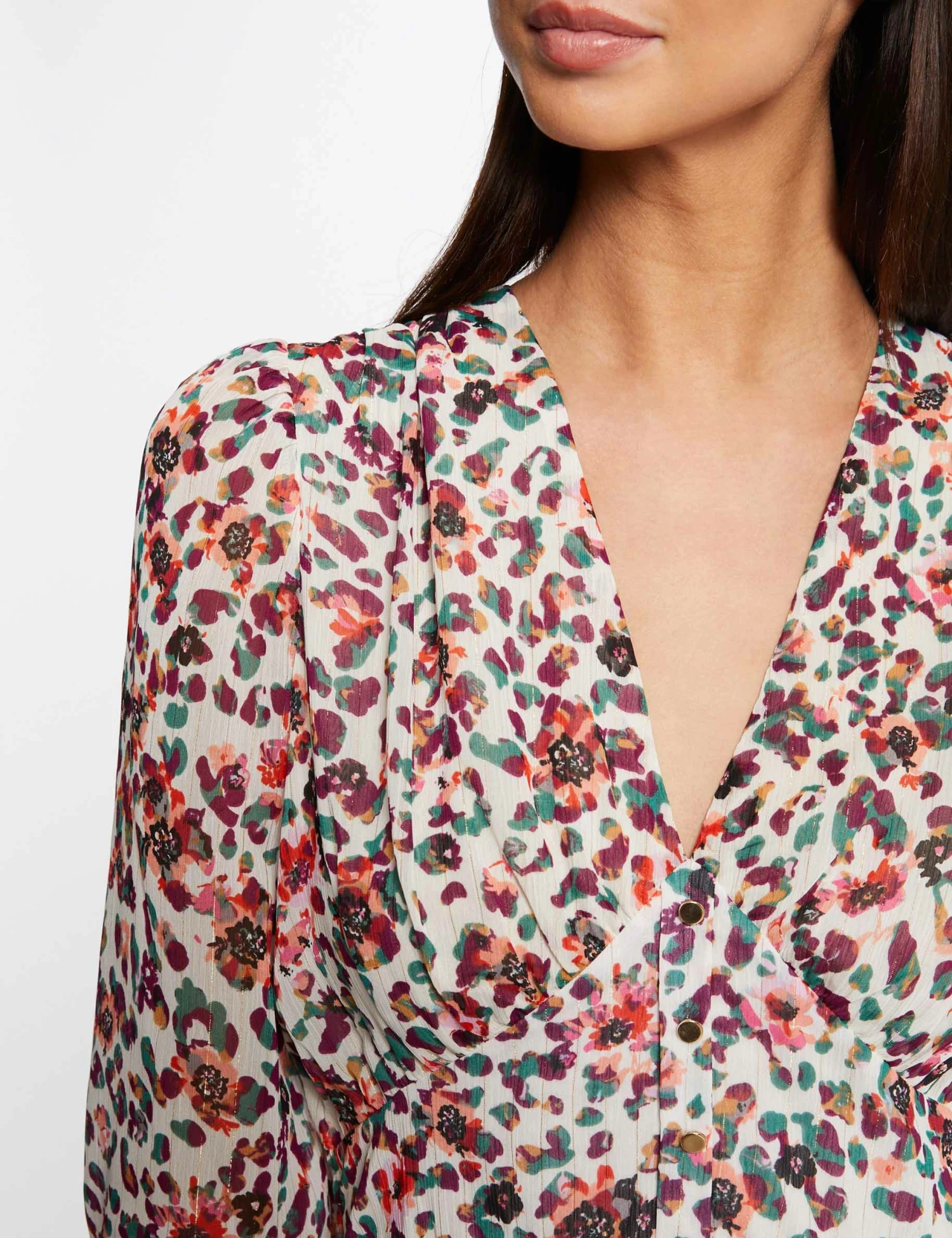 Robe Trapèze Fluide Imprimé Floral Ecru Femme 3 Robe Trapèze Fluide Imprimé Floral Ecru Femme – Image 3