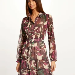 Robe Trapèze Imprimé Végétal Multico Femme