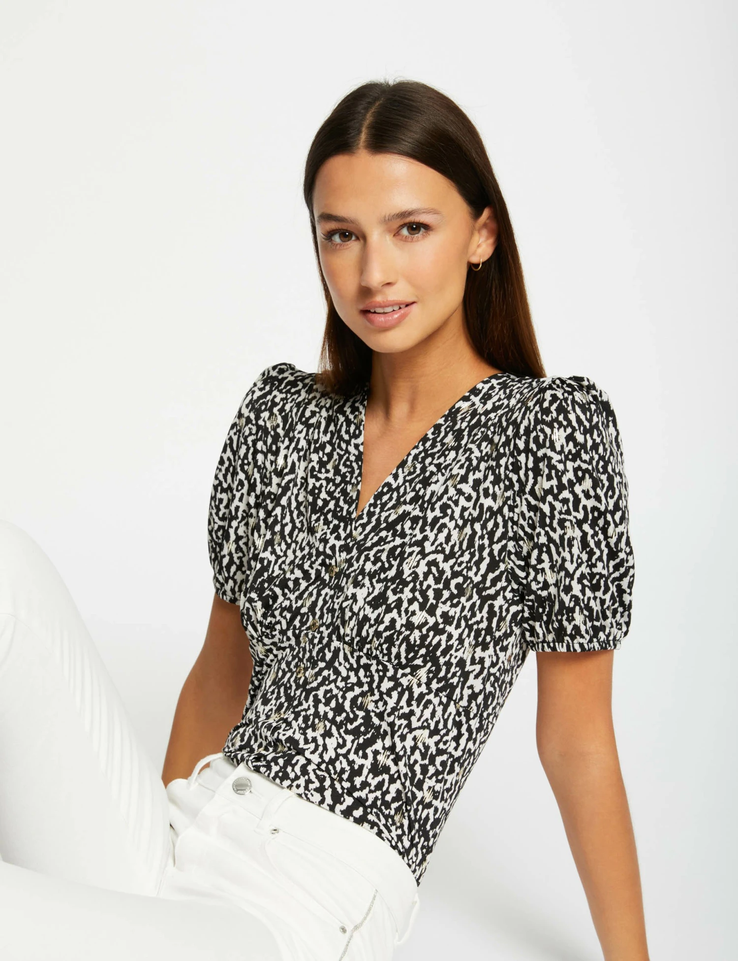 T-shirt à Boutons Imprimé Animalier Multico Femme 1 T-shirt à Boutons Imprimé Animalier Multico Femme