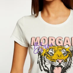 T-shirt à Manches Courtes Ecru Femme -Morgandetoi Boutique t shirt a manches courtes ecru femme vue4 32536300929600201