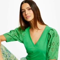 T-shirt à Manches Courtes Vert Femme