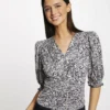 T-shirt Manches 3/4 Col Bijou Imprimé Multico Femme