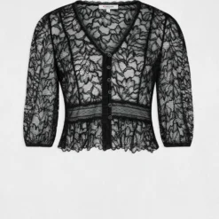 T-shirt Manches 3/4 En Dentelle Noir Femme -Morgandetoi Boutique t shirt manches 34 en dentelle noir femme vue3 32536300951760100