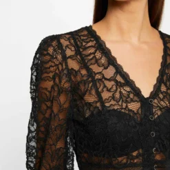 T-shirt Manches 3/4 En Dentelle Noir Femme -Morgandetoi Boutique t shirt manches 34 en dentelle noir femme vue4 32536300951760100