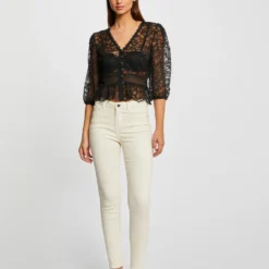 T-shirt Manches 3/4 En Dentelle Noir Femme -Morgandetoi Boutique t shirt manches 34 en dentelle noir femme vue5 32536300951760100