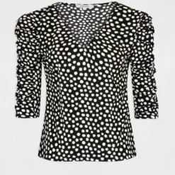T-shirt Manches 3/4 Imprimé à Pois Noir Femme -Morgandetoi Boutique t shirt manches 34 imprime a pois noir femme vue3 32536300945580100