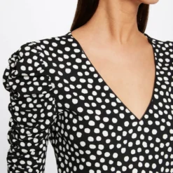 T-shirt Manches 3/4 Imprimé à Pois Noir Femme -Morgandetoi Boutique t shirt manches 34 imprime a pois noir femme vue4 32536300945580100