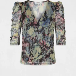 T-shirt Manches 3/4 Imprimé Abstrait Multico Femme -Morgandetoi Boutique t shirt manches 34 imprime abstrait multico femme vue3 32536300945960900