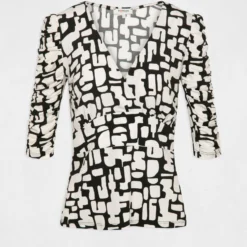 T-shirt Manches 3/4 Imprimé Géométrique Ecru Femme -Morgandetoi Boutique t shirt manches 34 imprime geometrique ecru femme vue3 32536300924220201