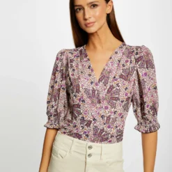 T-shirt Manches 3/4 Imprimé Végétal Multico Femme