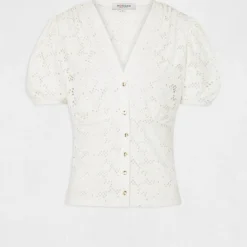 T-shirt Manches Courtes à Broderie Ecru Femme -Morgandetoi Boutique t shirt manches courtes a broderie ecru femme vue3 32536300962690201