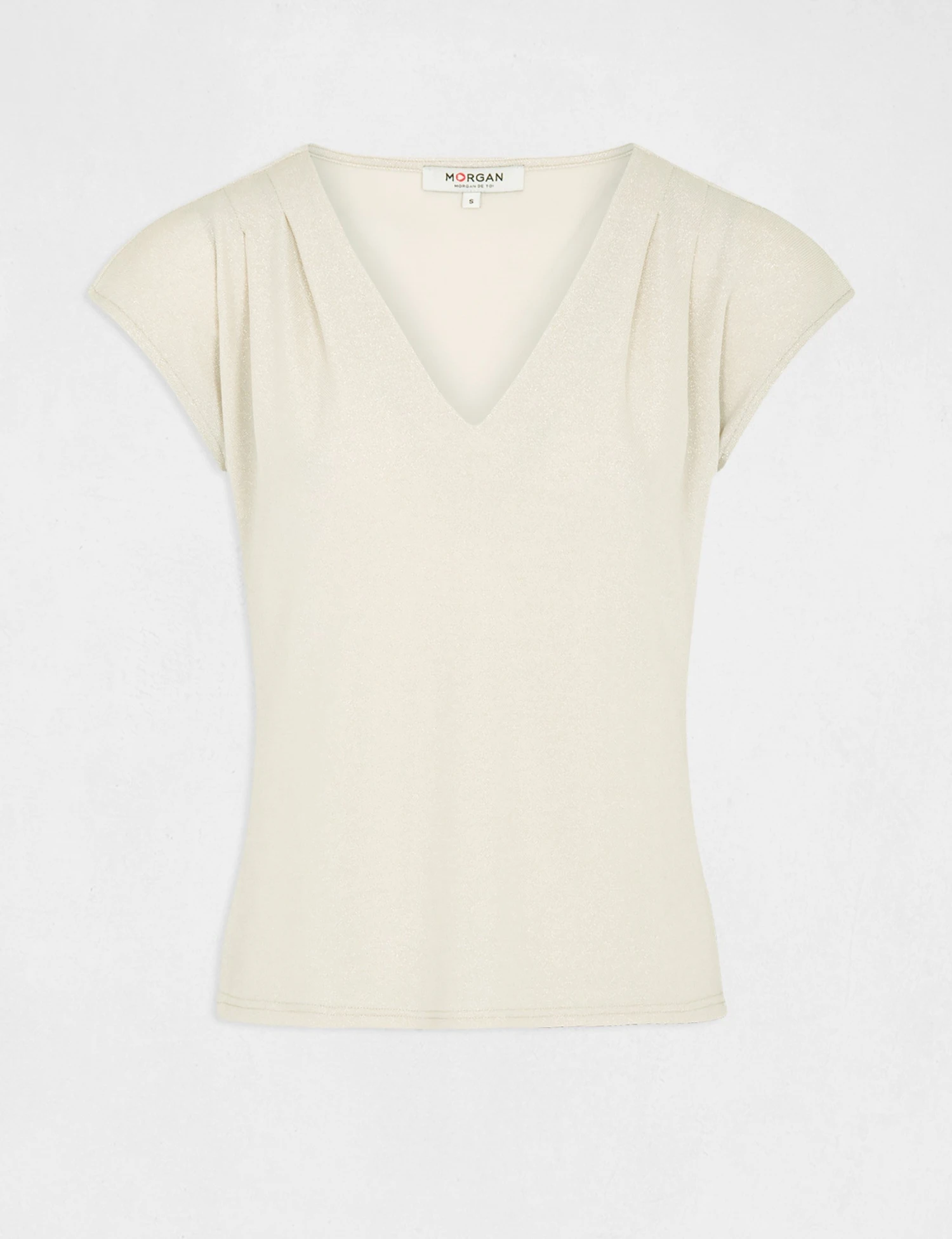 T-shirt Manches Courtes à Col En V Ivoire Femme 4 T-shirt Manches Courtes à Col En V Ivoire Femme – Image 4