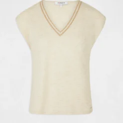 T-shirt Manches Courtes à Col En V Sable Femme 8 T-shirt Manches Courtes à Col En V Sable Femme -Morgandetoi Boutique t shirt manches courtes a col en v sable femme vue3 32536300938590205