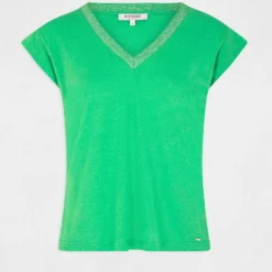T-shirt Manches Courtes à Col En V Vert Femme -Morgandetoi Boutique t shirt manches courtes a col en v vert femme vue3 32536300896410600