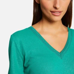 T-shirt Manches Courtes à Col En V Vert Moyen Femme -Morgandetoi Boutique t shirt manches courtes a col en v vert moyen femme vue4 32536300928670608