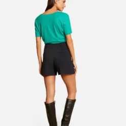 T-shirt Manches Courtes à Col En V Vert Moyen Femme -Morgandetoi Boutique t shirt manches courtes a col en v vert moyen femme vue5 32536300928670608