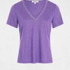 T-shirt Manches Courtes à Col En V Violet Femme 8 T-shirt Manches Courtes à Col En V Violet Femme -Morgandetoi Boutique t shirt manches courtes a col en v violet femme vue3 32536300950700310