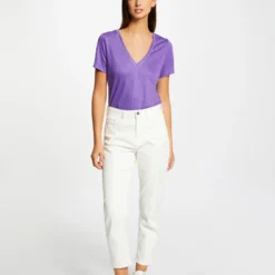 T-shirt Manches Courtes à Col En V Violet Femme 7 T-shirt Manches Courtes à Col En V Violet Femme -Morgandetoi Boutique t shirt manches courtes a col en v violet femme vue5 32536300950700310