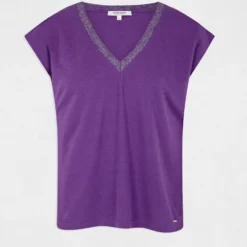 T-shirt Manches Courtes à Col En V Violet Fonce Femme -Morgandetoi Boutique t shirt manches courtes a col en v violet fonce femme vue3 32536300896410311