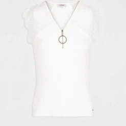 T-shirt Manches Courtes à Dentelle Ecru Femme -Morgandetoi Boutique t shirt manches courtes a dentelle ecru femme vue3 32536300901300201