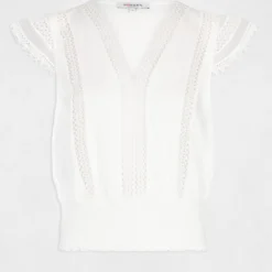 T-shirt Manches Courtes à Dentelle Ecru Femme -Morgandetoi Boutique t shirt manches courtes a dentelle ecru femme vue3 32536300939180201
