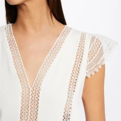 T-shirt Manches Courtes à Dentelle Ecru Femme -Morgandetoi Boutique t shirt manches courtes a dentelle ecru femme vue4 32536300939180201