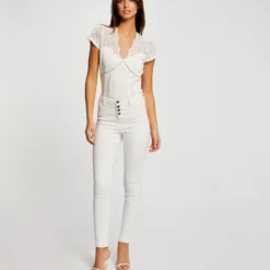 T-shirt Manches Courtes à Dentelle Ecru Femme -Morgandetoi Boutique t shirt manches courtes a dentelle ecru femme vue5 32536300939080201