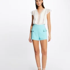 T-shirt Manches Courtes à Dentelle Ecru Femme -Morgandetoi Boutique t shirt manches courtes a dentelle ecru femme vue5 32536300939180201