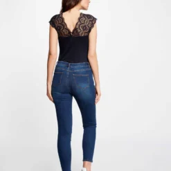 T-shirt Manches Courtes à Dentelle Marine Femme -Morgandetoi Boutique t shirt manches courtes a dentelle marine femme vue2 32536300901240301