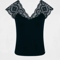 T-shirt Manches Courtes à Dentelle Marine Femme -Morgandetoi Boutique t shirt manches courtes a dentelle marine femme vue3 32536300901240301