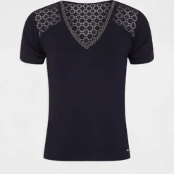 T-shirt Manches Courtes à Dentelle Marine Femme -Morgandetoi Boutique t shirt manches courtes a dentelle marine femme vue3 32536300928650301