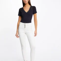 T-shirt Manches Courtes à Dentelle Marine Femme -Morgandetoi Boutique t shirt manches courtes a dentelle marine femme vue5 32536300928650301