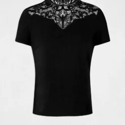 T-shirt Manches Courtes à Dentelle Noir Femme -Morgandetoi Boutique t shirt manches courtes a dentelle noir femme vue3 32536300941980100